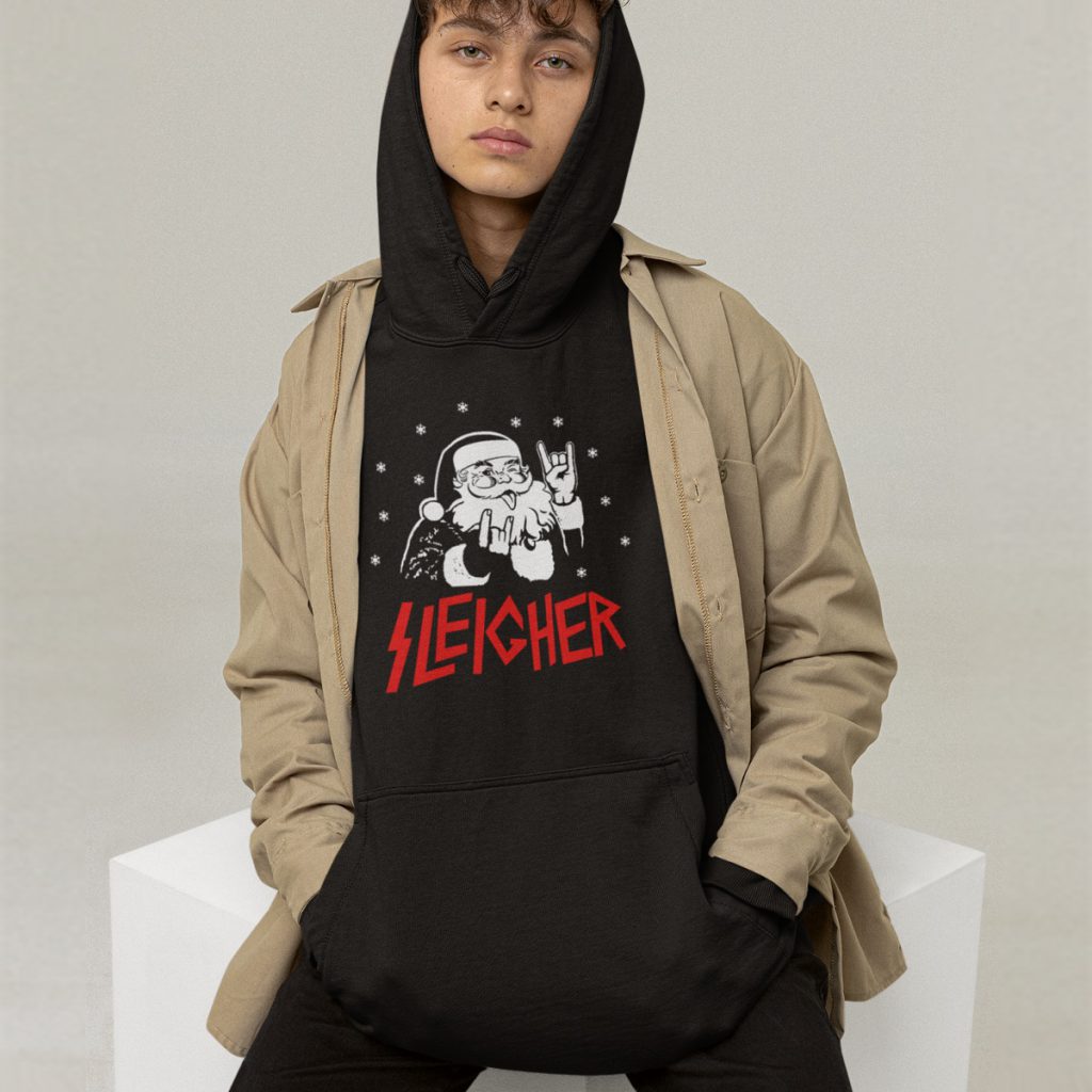 Foute Kerst Hoodie Zwart Sleigher Rood
