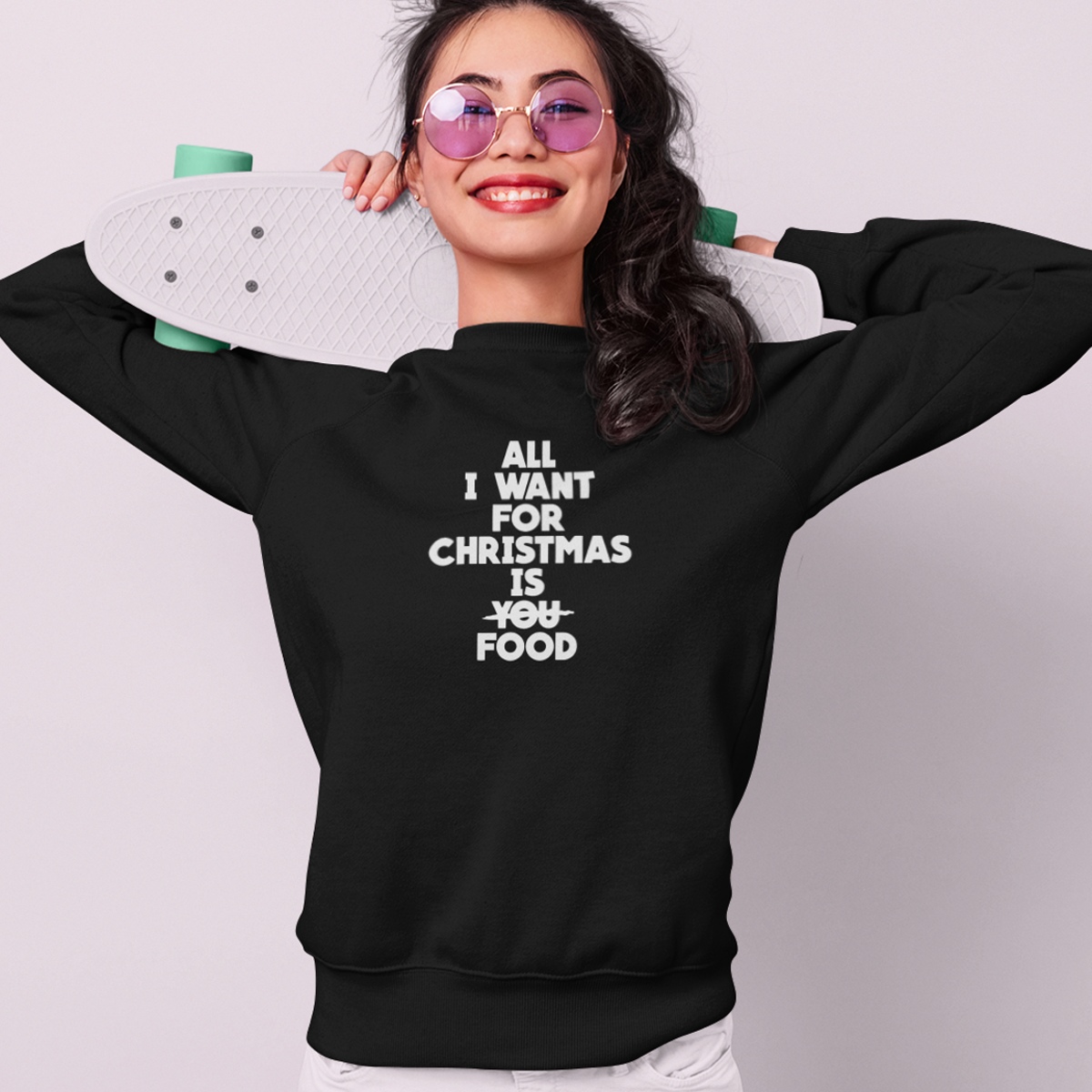 Foute Kersttrui Zwart All I Want For Christmas Is Food