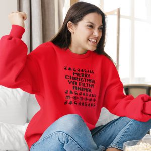 Foute Kersttrui Rood Merry Christmas Ya Filthy Animal Zwart Dames