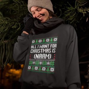 Foute Kersttrui Zwart All I Want For Christmas Naam