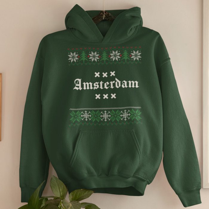 Amsterdam Kerst Hoodie Groen Snowy Trees Product