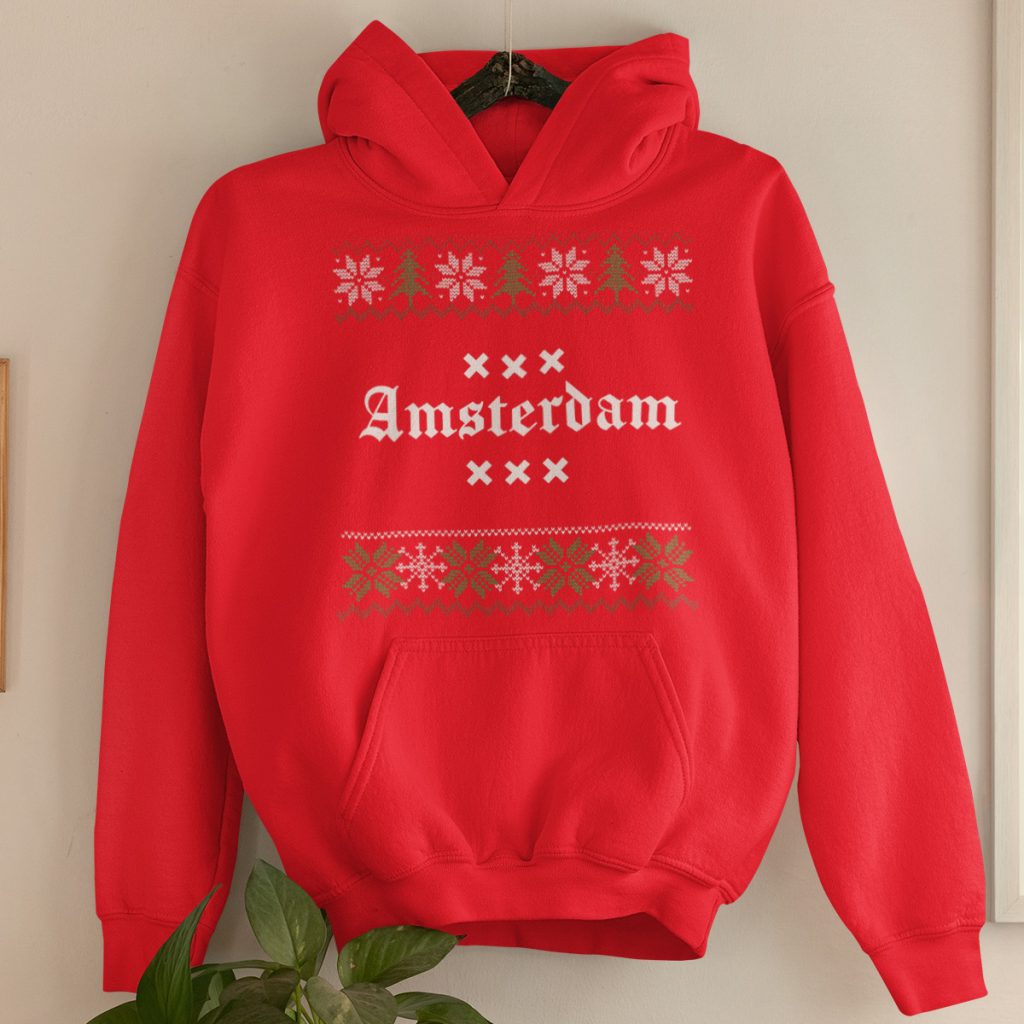 Amsterdam Kerst Hoodie Rood Snowy Trees Product