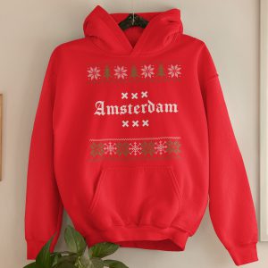 Amsterdam Kerst Hoodie Rood Snowy Trees Product