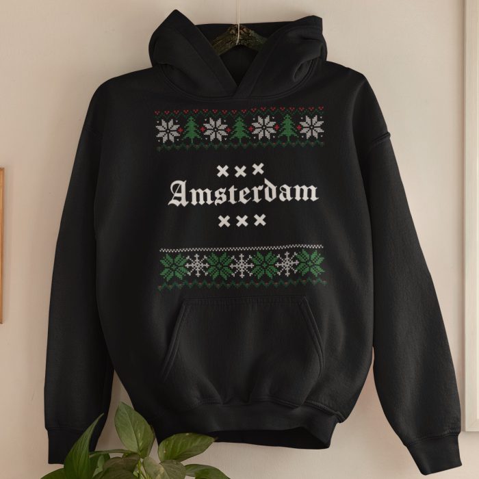 Amsterdam Kerst Hoodie Zwart Snowy Trees Product