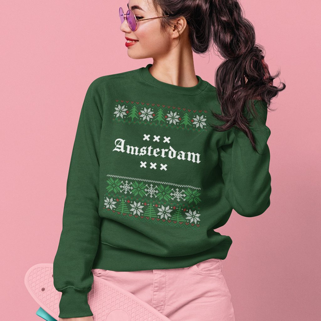 Amsterdam Kersttrui Groen Snowy Trees