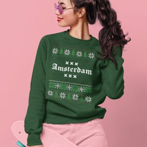Amsterdam Kersttrui Groen Snowy Trees