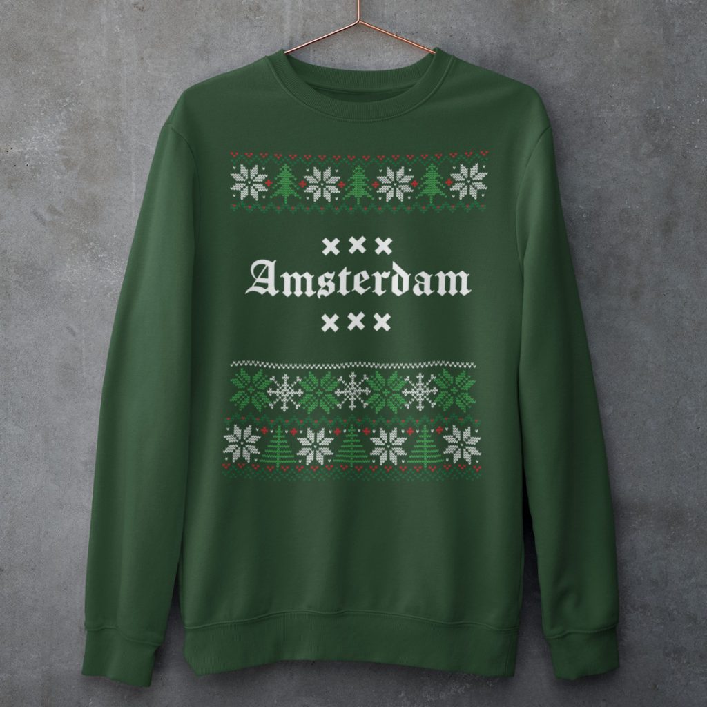 Amsterdam Kersttrui Groen Snowy Trees Product