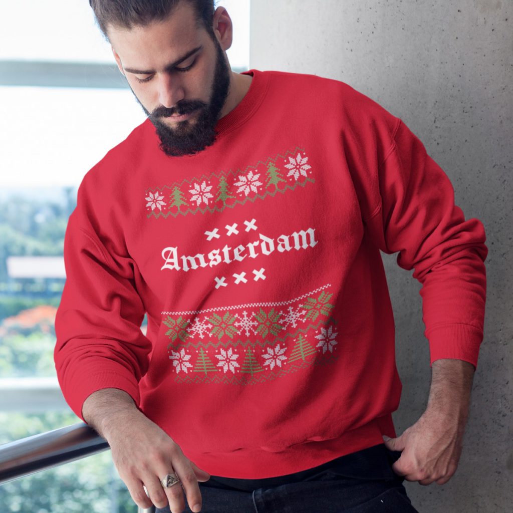 Amsterdam Kersttrui Rood Snowy Trees
