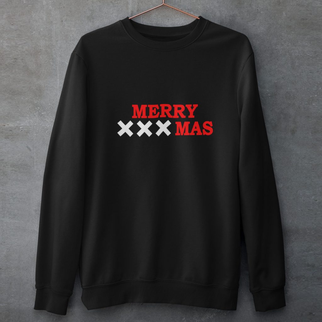 Amsterdam Kersttrui Zwart Merry XXXmas Product