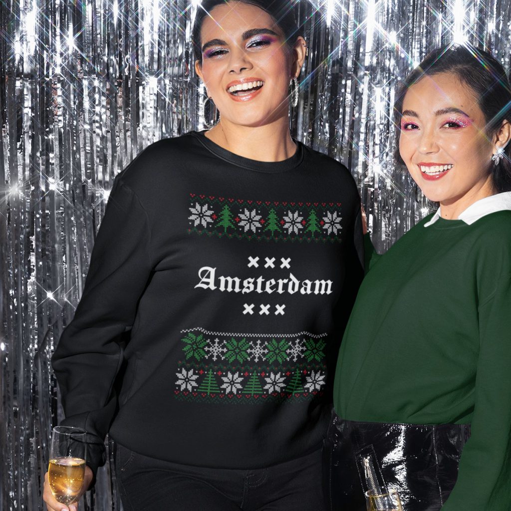 Amsterdam Kersttrui Zwart Snowy Trees