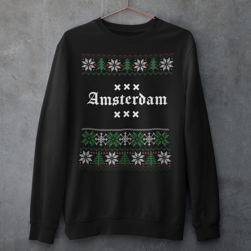 Amsterdam Kersttrui Zwart Snowy Trees Product