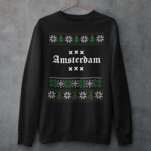 Amsterdam Kersttrui Zwart Snowy Trees Product