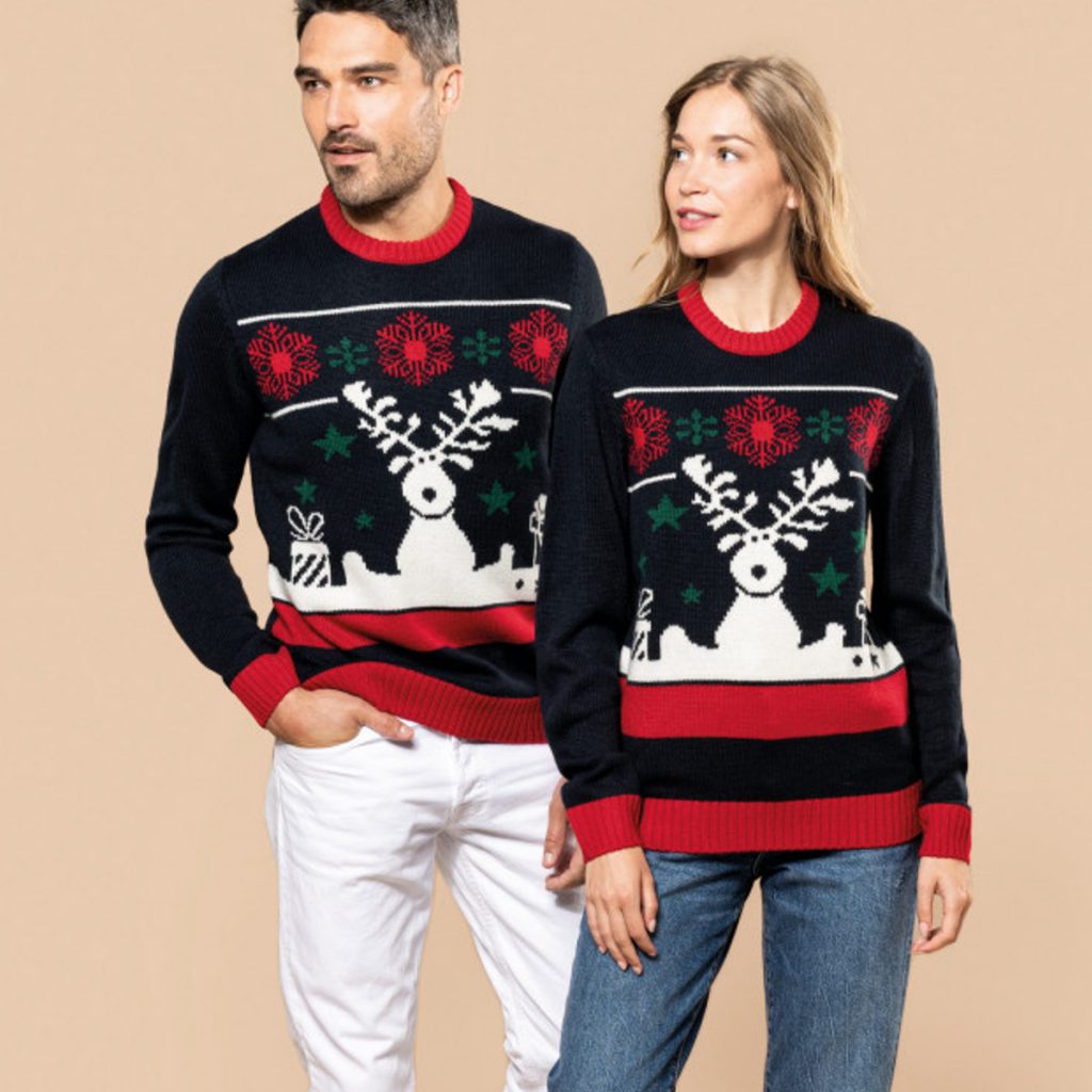 Foute Kersttrui Klassiek Rendier Nightnavy Koppel