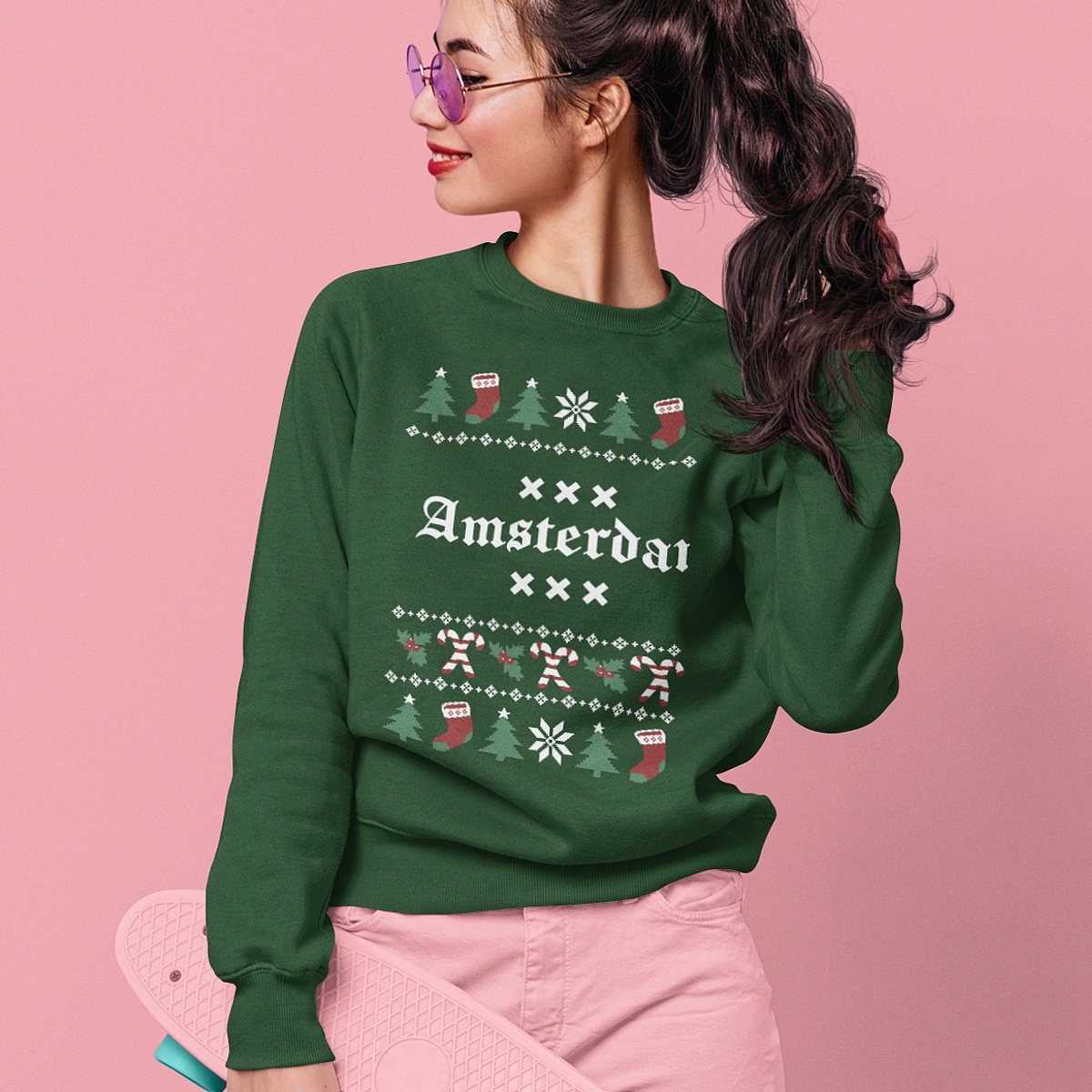 Groene Kersttrui Amsterdam Candy Cane