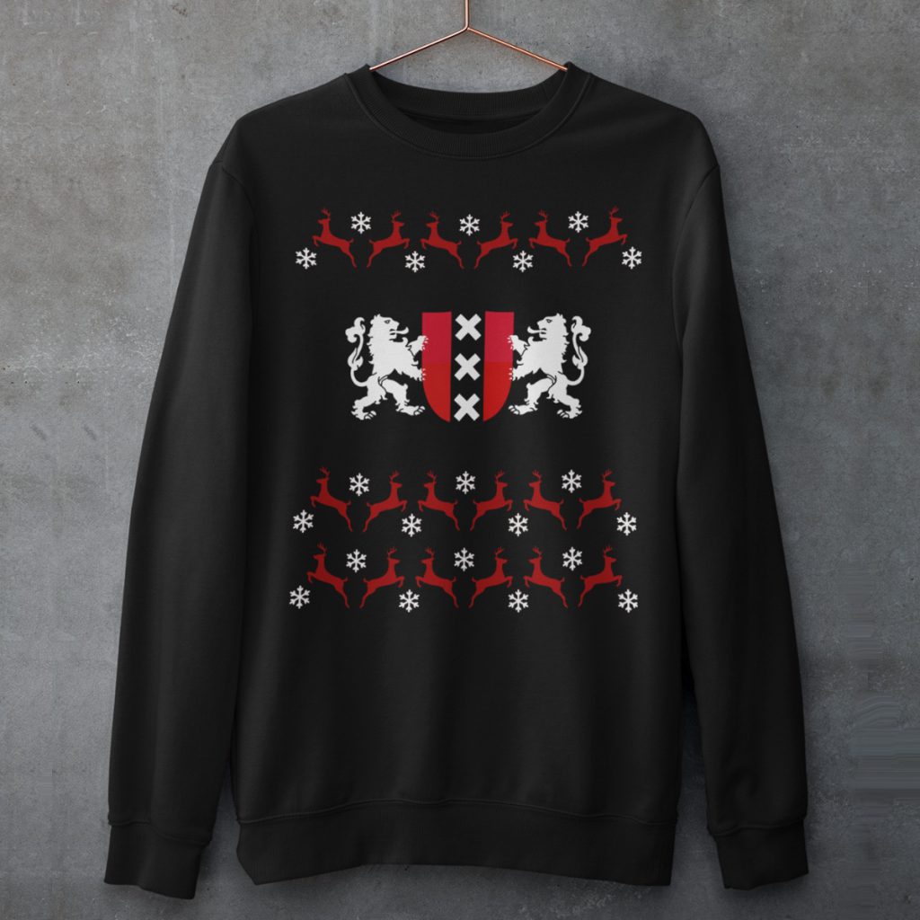 Zwarte Kersttrui Wapen van Amsterdam Productfoto