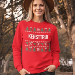 Foute Kersttrui Rood Candy Cane Kersttrui Sfeerfoto Dames