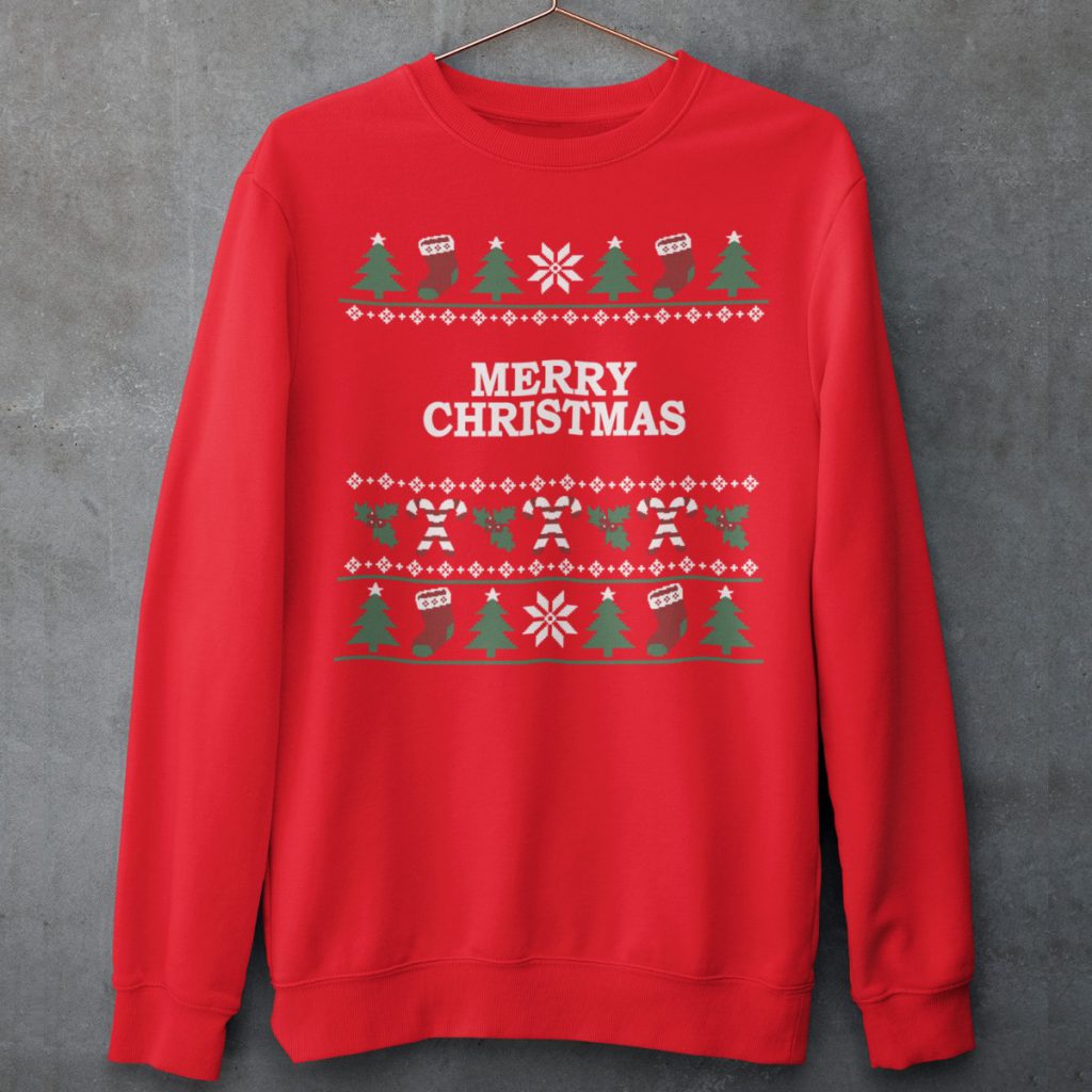 Foute Kersttrui Rood Candy Cane Merry Christmas Productfoto