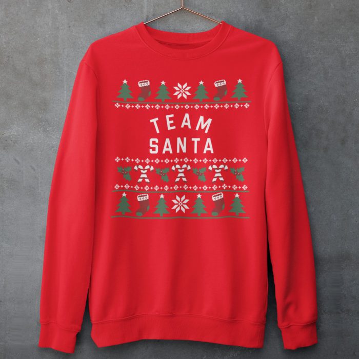 Foute Kersttrui Rood Candy Cane Team Santa Productfoto