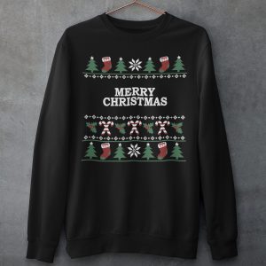 Foute Kersttrui Zwart Candy Cane Merry Christmas Productfoto