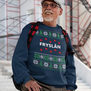 Friese Kersttrui Navy Fryslan Snowy Trees