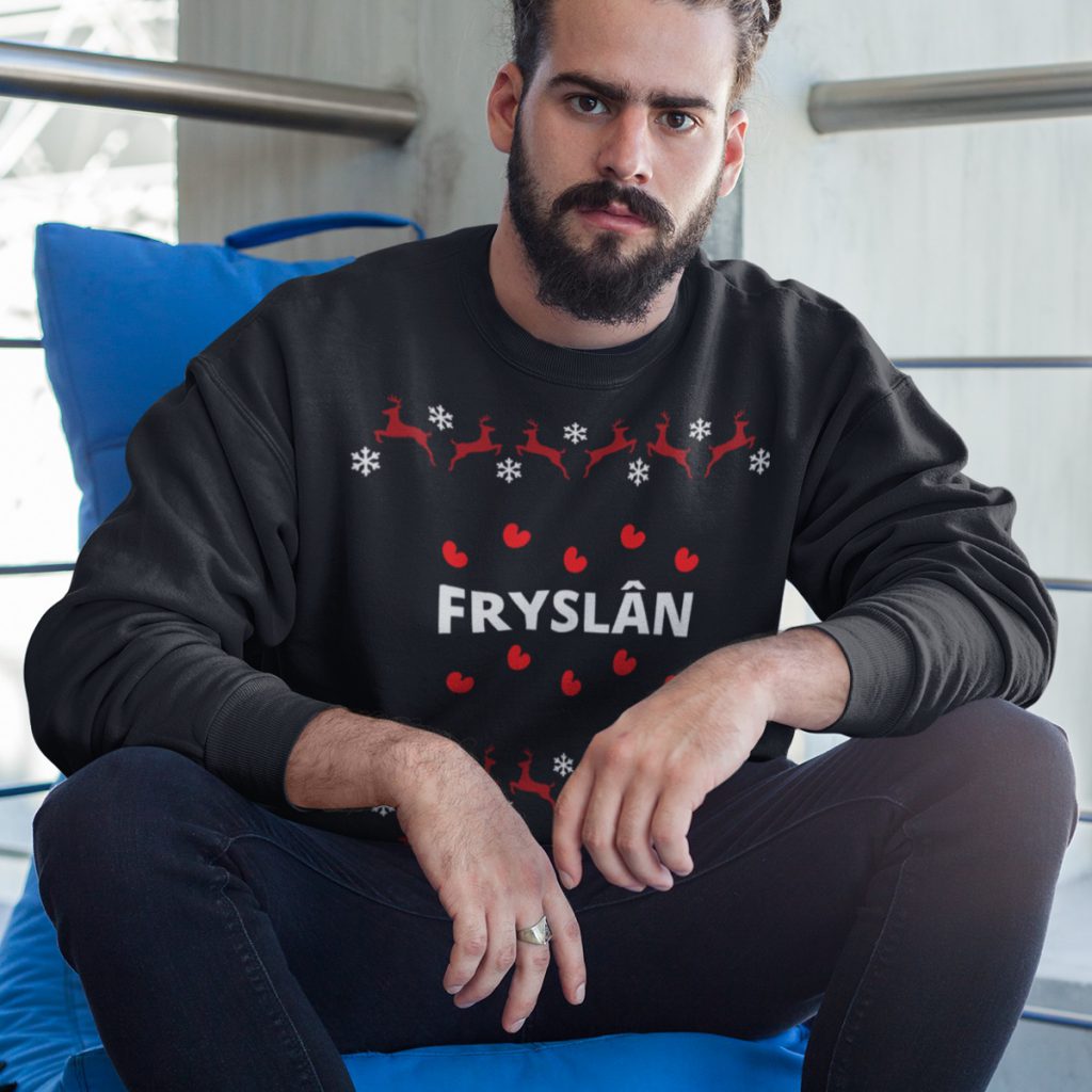 Friese Kersttrui Zwart Fryslan Rendieren