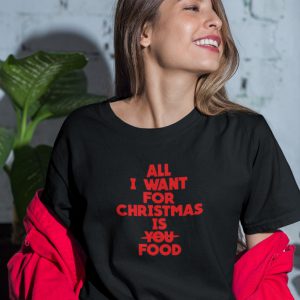 Zwart-Kerst-T-Shirt- All i want for christmas met rode print