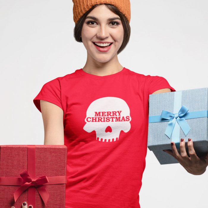 Kerst T-Shirt Rood Merry Skull