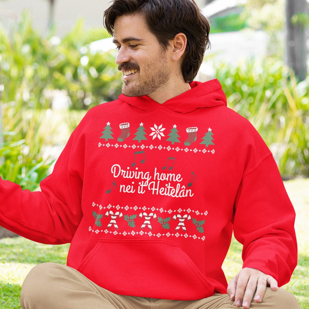 Friese Kerst Hoodie Rood Driving Home Nei It Heitelan