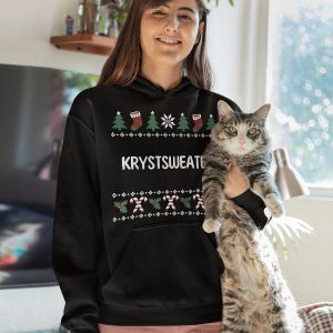 Friese Kerst Hoodie Zwart Candy Cane Krystsweater