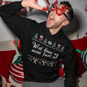 Friese Kerst Hoodie Zwart Wat Binne Wy Moai Fuort Net