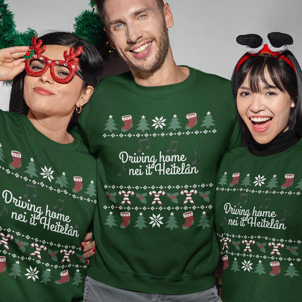 Friese Kersttrui Groen Candy Cane Driving Home Nei It Heitelan