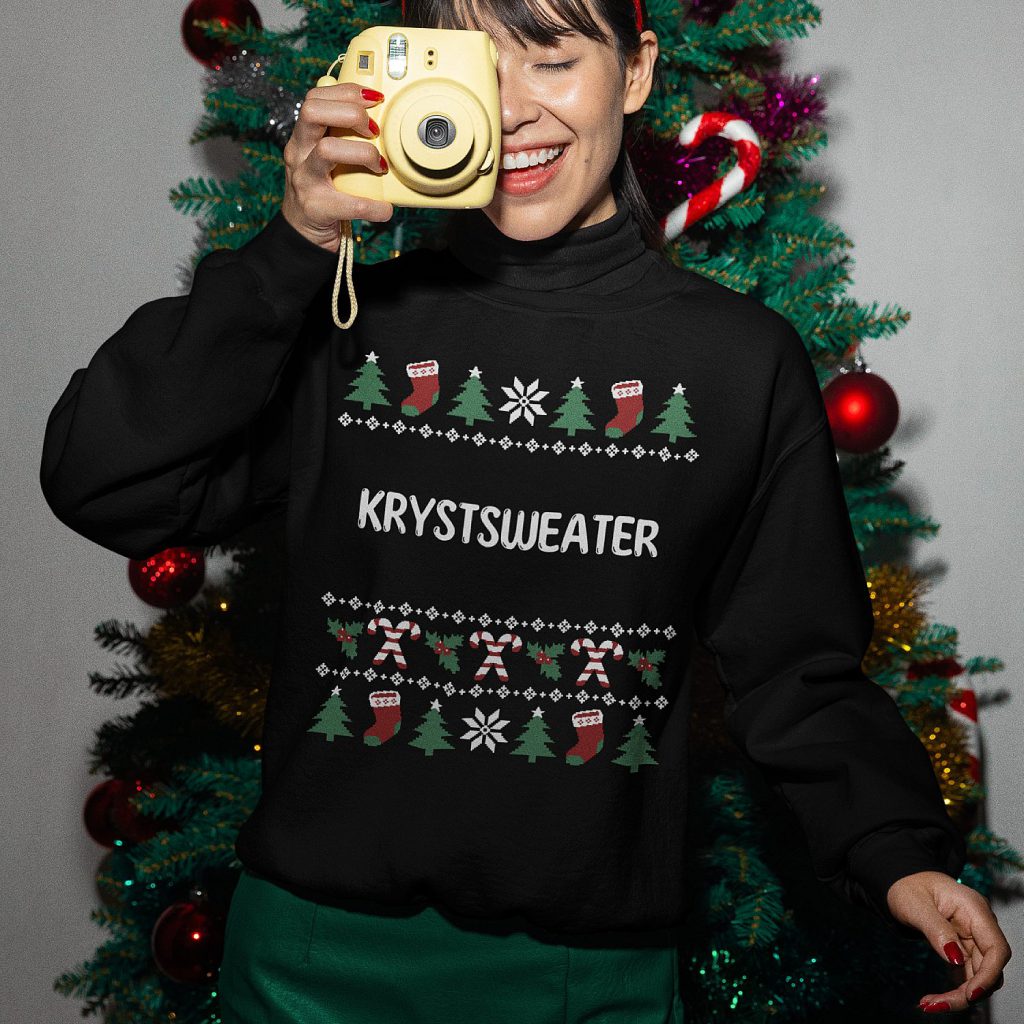 Friese Kersttrui Zwart Candy Cane Krystsweater