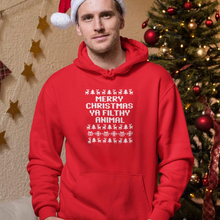 Kerst Hoodie Rood Merry Christmas Ya Filthy Animal