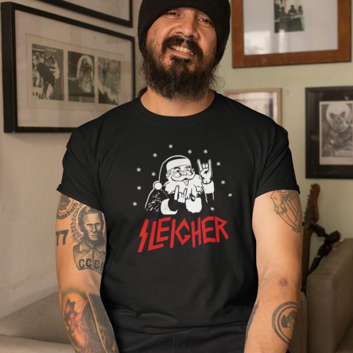 Foute Kerst T-Shirt Zwart Sleigher Premium