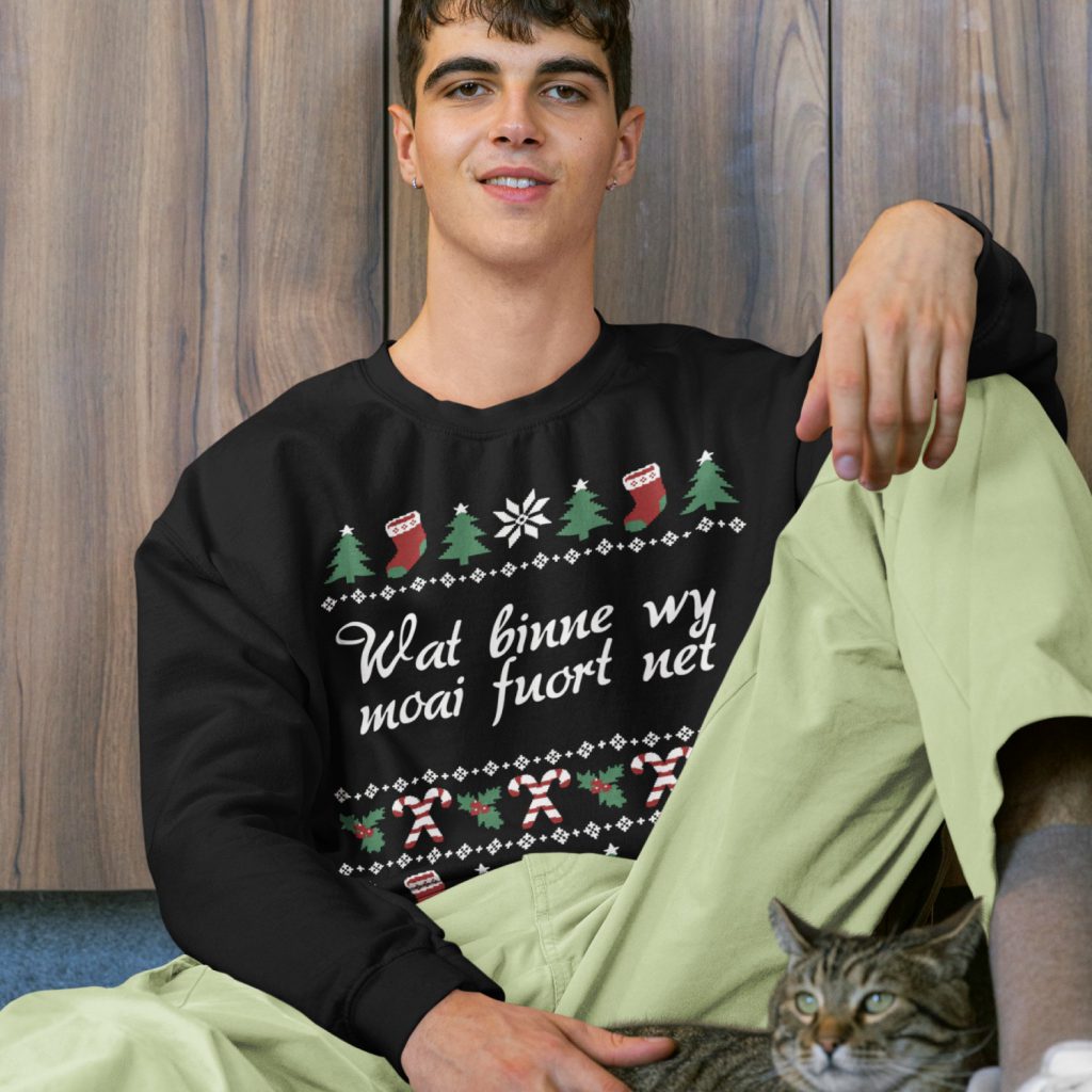 Kersttrui Zwart Wat Binne Wy Moai Fuort Net