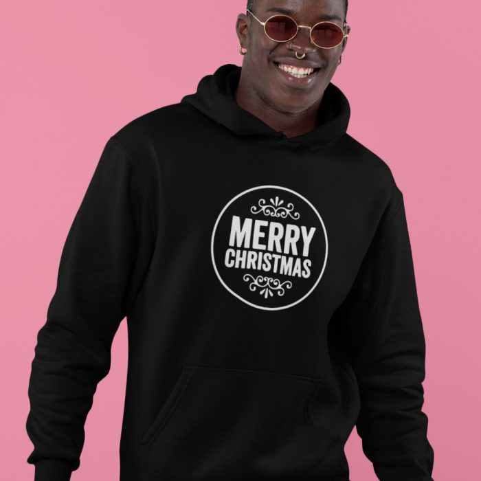 Zwarte Kerst Hoodie Merry Christmas Round