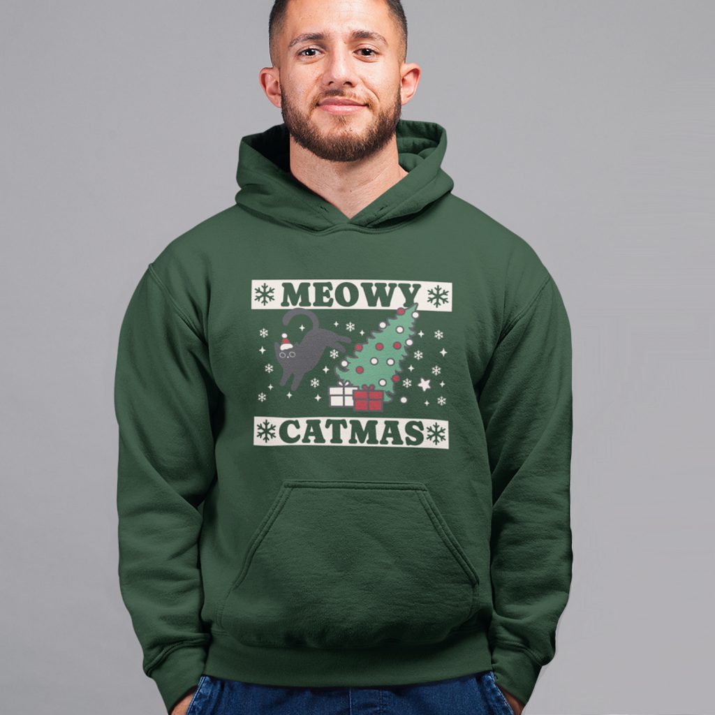 Foute Kerst Hoodie Groen Meowy Catmas