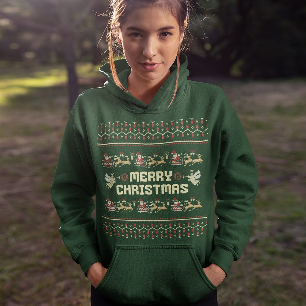 Foute Kerst Hoodie Groen Merry Christmas Old School