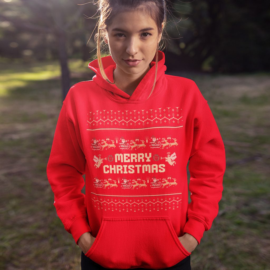 Foute Kerst Hoodie Rood Merry Christmas Old School