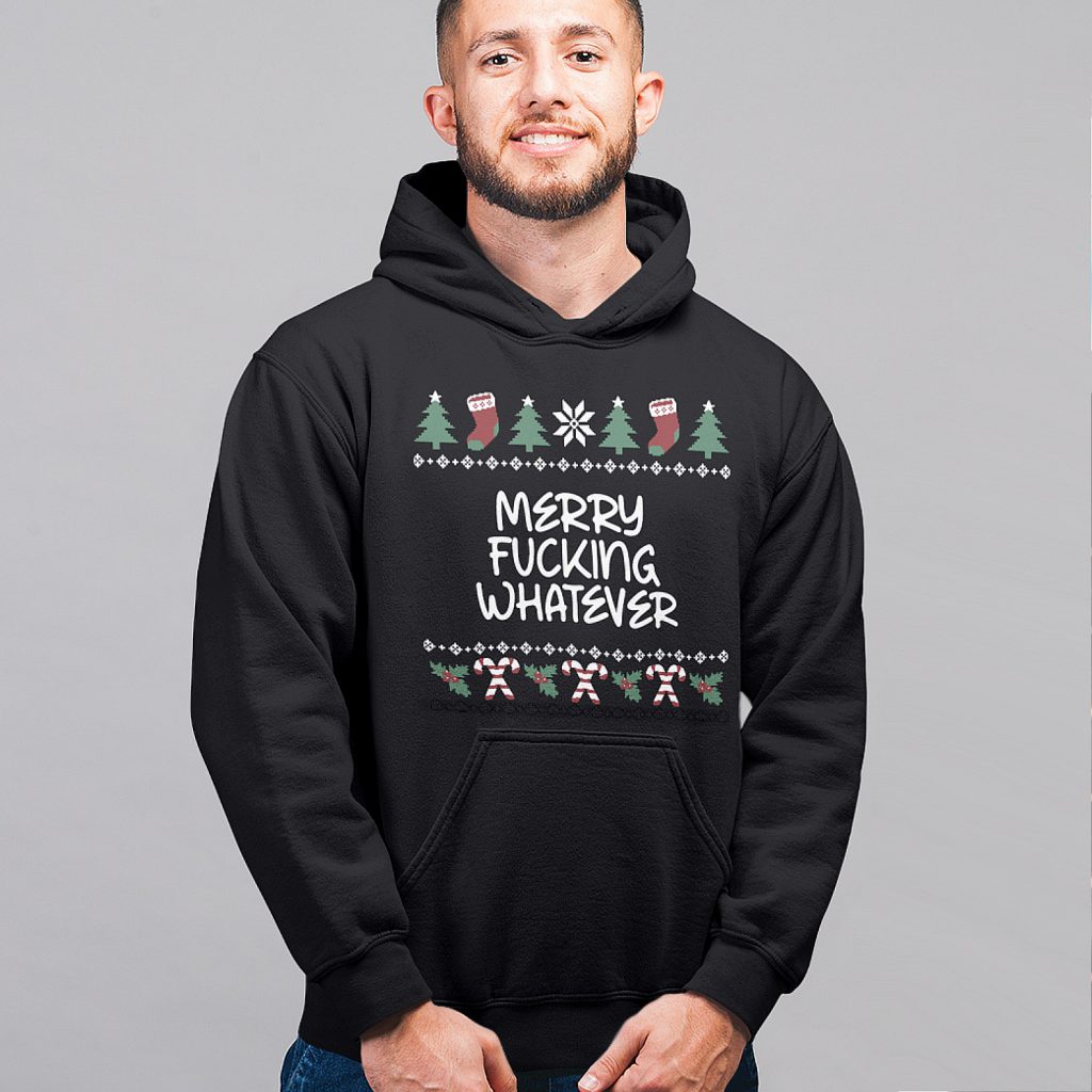 Foute Kerst Hoodie Zwart Merry Fucking Whatever