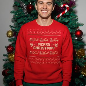 Foute Kersttrui Rood Merry Christmas Oldschool Heren