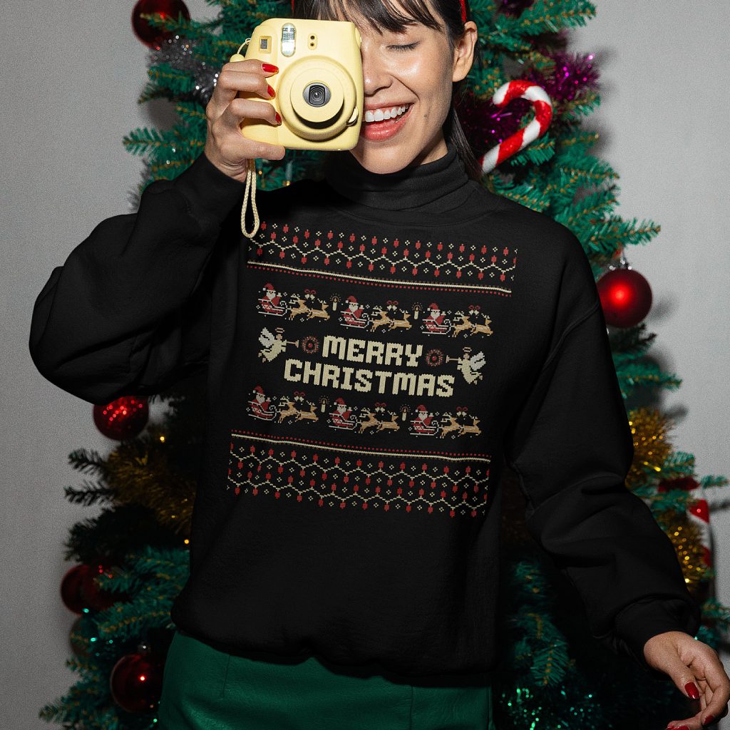 Foute Kersttrui Zwart Merry Christmas Oldschool