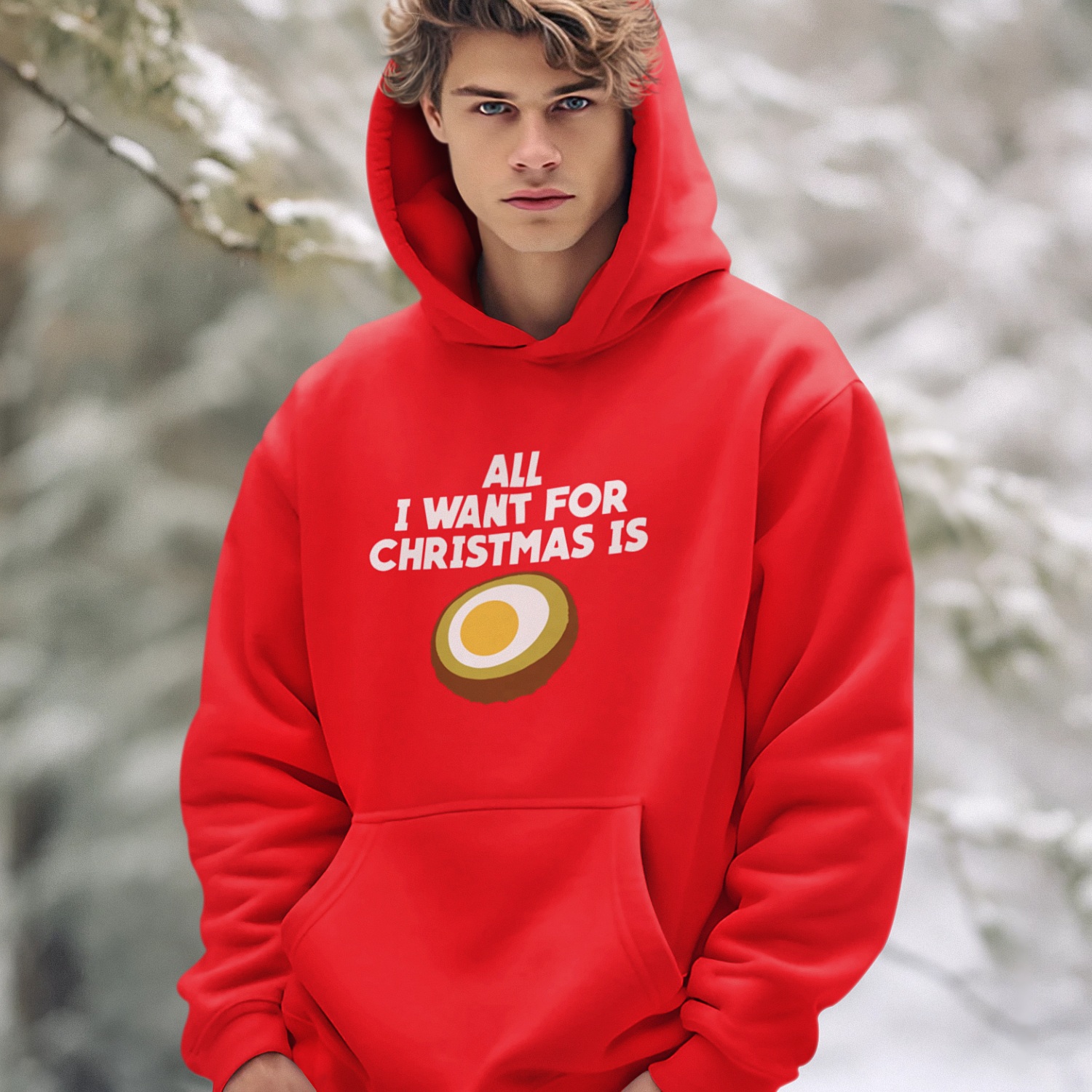 Kerst Hoodie Rood All I Want For Christmas Is Eierbal