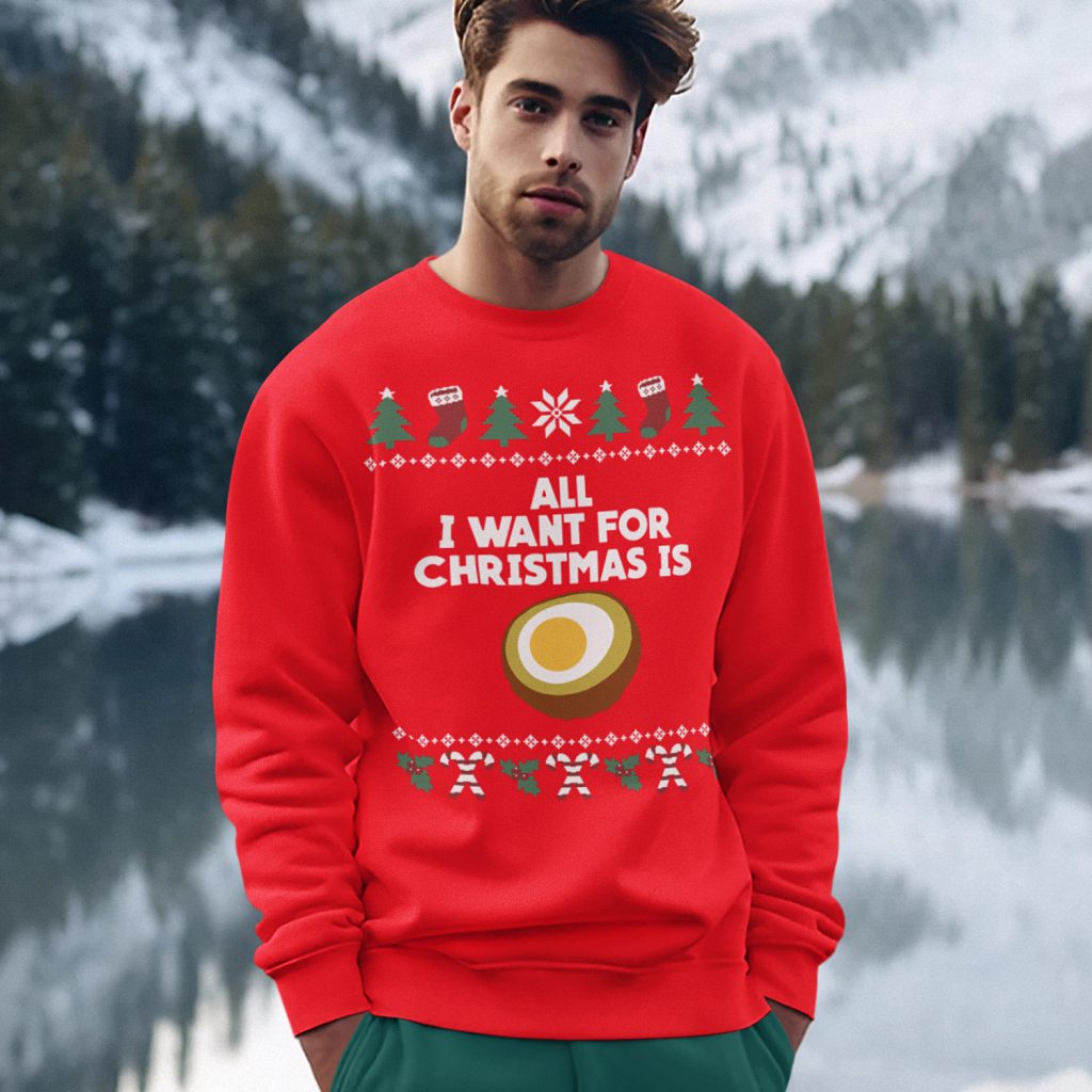 Kersttrui Rood All I Want For Christmas Is Eierbal