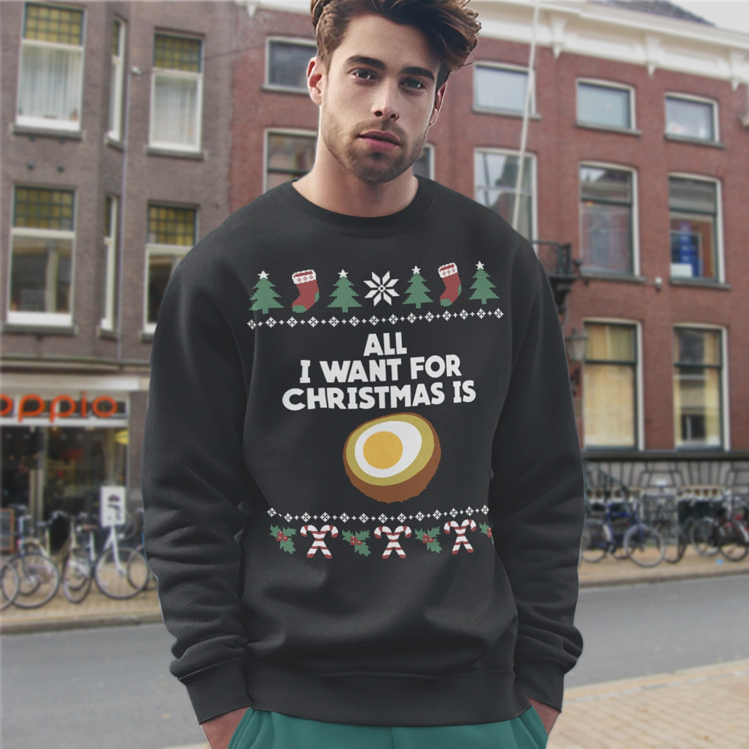 Kersttrui Zwart All I Want For Christmas Is Eierbal 2