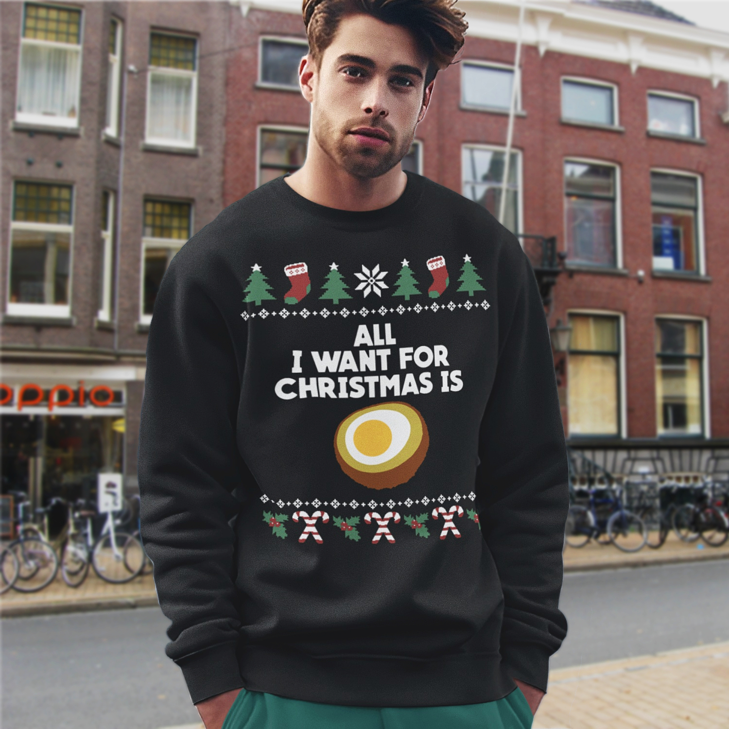 Kersttrui Zwart All I Want For Christmas Is Eierbal 3