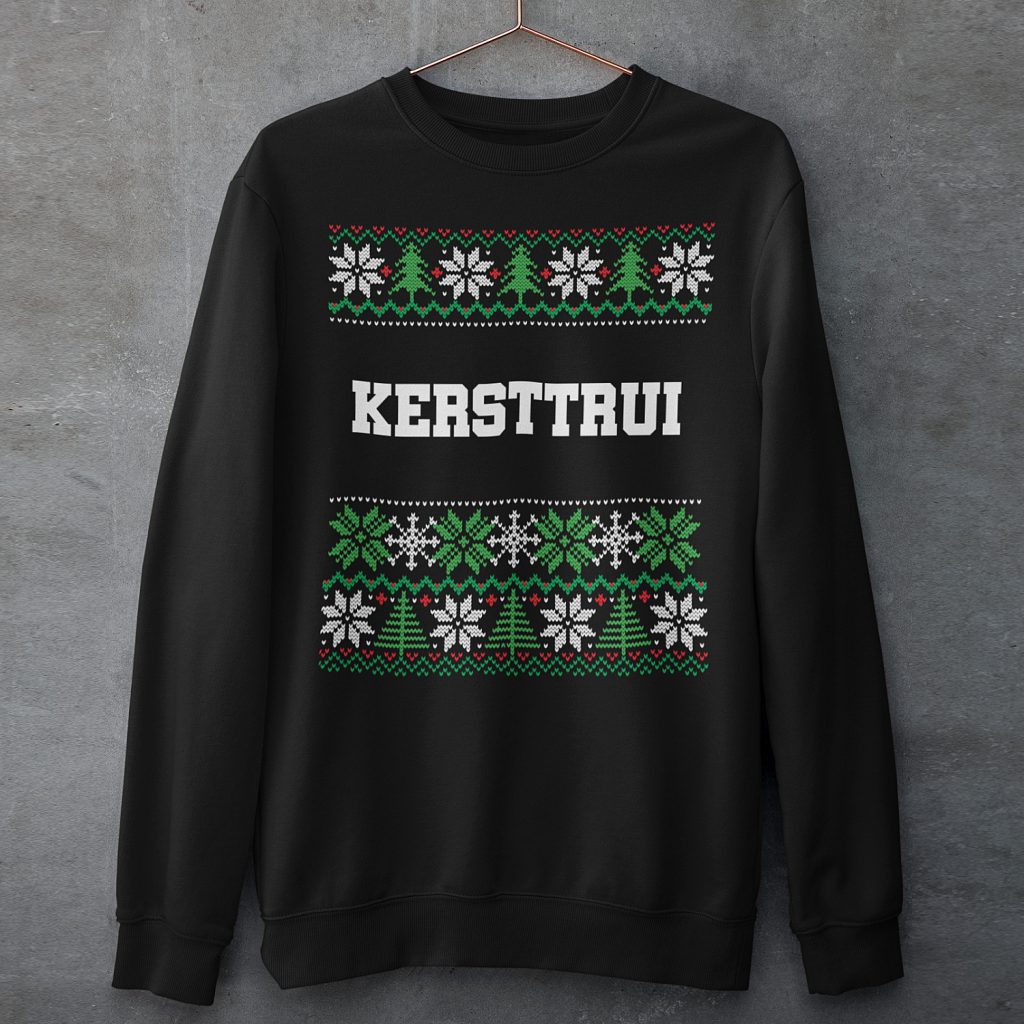 Foute Kersttrui Zwart Met Tekst Kersttrui College