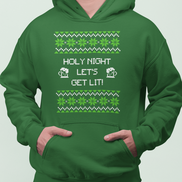 Foute Kerst Hoodie Groen Holy Night Let's Get Lit