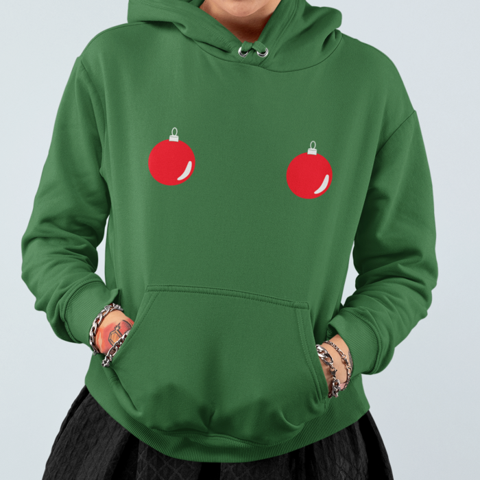 Foute Kerst Hoodie Groen Kerstballen