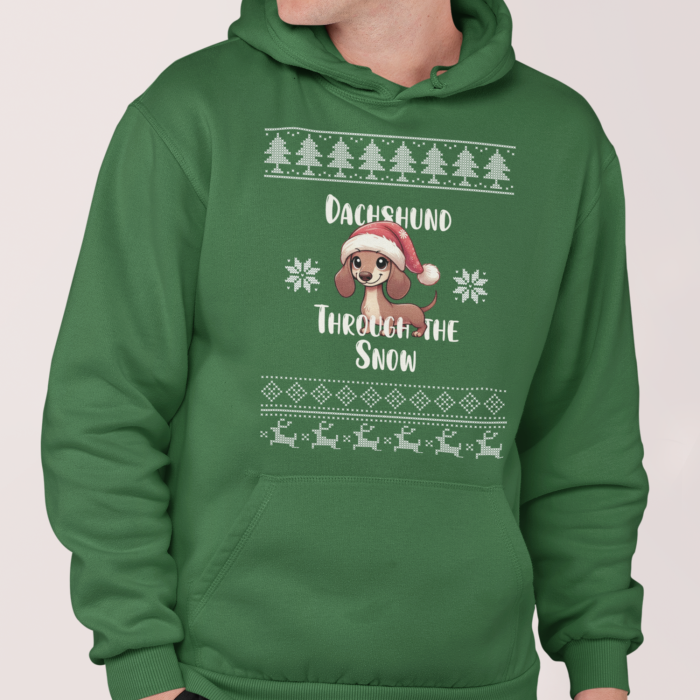 Foute Kerst Hoodie Groen Dachshund Through The Snow